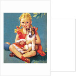 Girl holding collie puppy by Anonymous