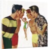 Young men admiring woman in bathing suit by Anonymous
