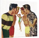 Young men admiring woman in bathing suit by Anonymous