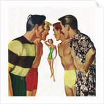 Young men admiring woman in bathing suit by Anonymous