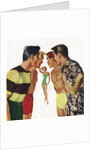 Young men admiring woman in bathing suit by Anonymous