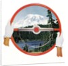 Steering wheel with image of woods and snow-covered mountain by Anonymous