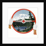 Steering wheel with image of woods and snow-covered mountain by Anonymous