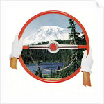 Steering wheel with image of woods and snow-covered mountain by Anonymous