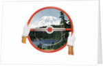 Steering wheel with image of woods and snow-covered mountain by Anonymous