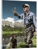 Man fly fishing with dog by Anonymous