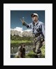 Man fly fishing with dog by Anonymous