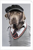 Dog in sweater and cap by Anonymous