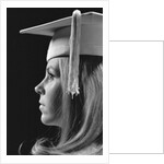 Profile blond female graduate wearing white mortarboard by Anonymous