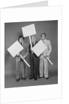 Trio of businessmen carrying blank signs by Anonymous