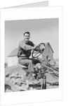 Smiling man farmer driving tractor by Anonymous