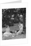 Teenage couple picnic boy taking photograph of girl outdoors by Anonymous
