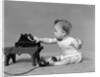 Baby in diaper dialing telephone by Anonymous