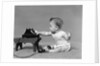 Baby in diaper dialing telephone by Anonymous