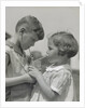 Children boy girl sharing drinking glass using straws by Anonymous