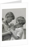 Children boy girl sharing drinking glass using straws by Anonymous