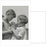 Children boy girl sharing drinking glass using straws by Anonymous
