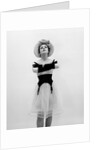 Woman topless wearing straw hat long gloves black garter belt arms folded in front by Anonymous