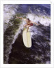 Young man red swim trunks yellow surfboard riding a wave surfing by Anonymous