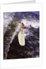 Young man red swim trunks yellow surfboard riding a wave surfing by Anonymous