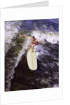 Young man red swim trunks yellow surfboard riding a wave surfing by Anonymous