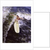 Young man red swim trunks yellow surfboard riding a wave surfing by Anonymous