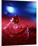 Silver space man astronaut alien walking in red sand to spacecraft by Anonymous