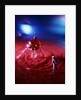 Silver space man astronaut alien walking in red sand to spacecraft by Anonymous