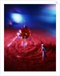 Silver space man astronaut alien walking in red sand to spacecraft by Anonymous