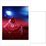Silver space man astronaut alien walking in red sand to spacecraft by Anonymous