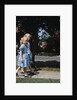 Two blond girls wearing blue dresses on the first day of school by Anonymous