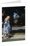 Two blond girls wearing blue dresses on the first day of school by Anonymous