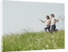 Young teen couple boy girl running field wildflowers by Anonymous
