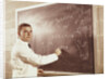 Science professor writing a formula for chelating agent on chalkboard by Anonymous