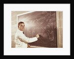 Science professor writing a formula for chelating agent on chalkboard by Anonymous