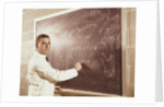 Science professor writing a formula for chelating agent on chalkboard by Anonymous