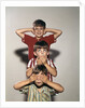 Boys posing as three wise monkeys see no evil hear no evil speak no evil by Corbis