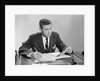 Businessman at desk looking over files papers making notes with pencil by Anonymous