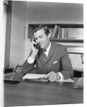 Businessman executive at desk talking on telephone by Anonymous