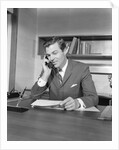 Businessman executive at desk talking on telephone by Anonymous