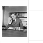 Businessman executive at desk talking on telephone by Anonymous