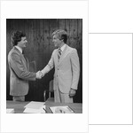 Two businessmen shaking hands handshake by Anonymous