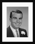 Smiling young man formal attire boutonniere in lapel bridegroom groom by Anonymous