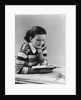 Young brunette woman teen striped sweater reading book studying by Anonymous