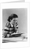 Young brunette woman teen striped sweater reading book studying by Anonymous