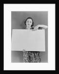 Woman holding blank poster sign hand pointing from top by Anonymous