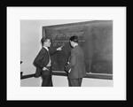 2 students professors mathematicians blackboard studying complex equations by Anonymous