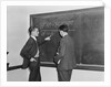 2 students professors mathematicians blackboard studying complex equations by Anonymous
