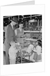 Family of 4 inside supermarket father pushing cart mother 2 kids by Anonymous