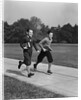 Two smiling boys running carrying school books by Anonymous